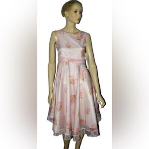 PRETTY N PINK NEW NWT STYLE 231 BIG GIRLS Sz 14 PINK FLORAL SLEEVELESS DRESS